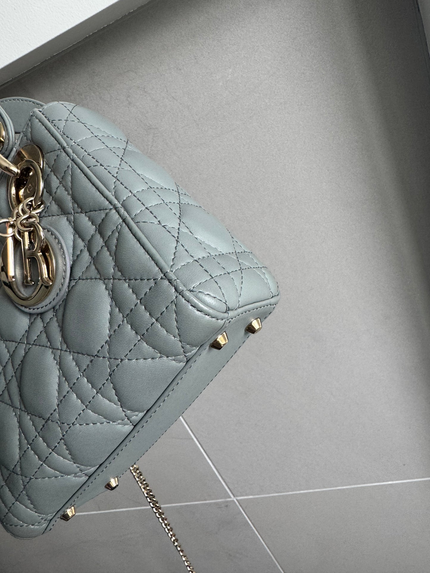 Christian Dior Mini Lady Grey Lambskin GHW