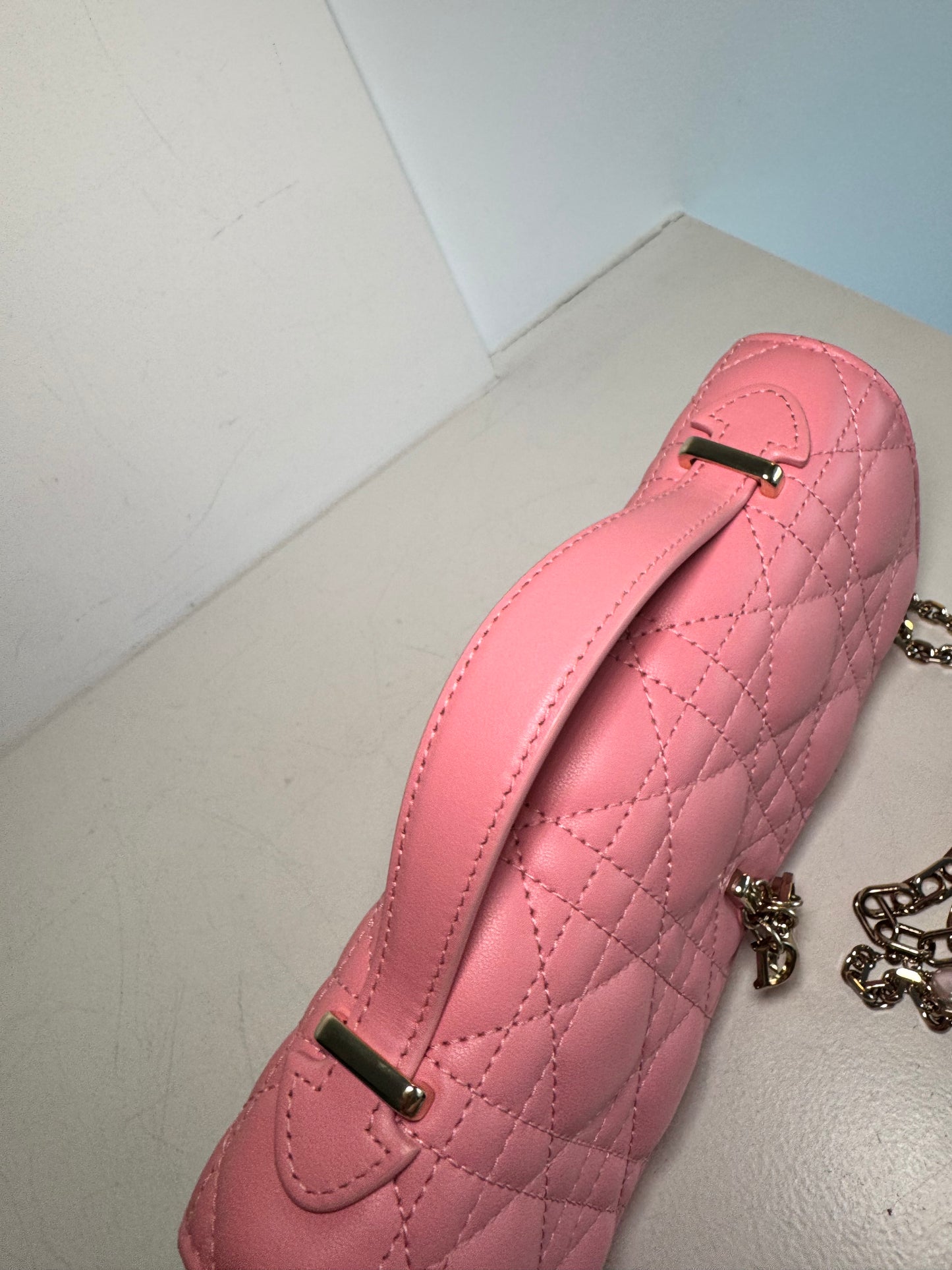 Christian Dior Lambskin Cannage Mini My Dior Top Handle Clutch Dark Pink
