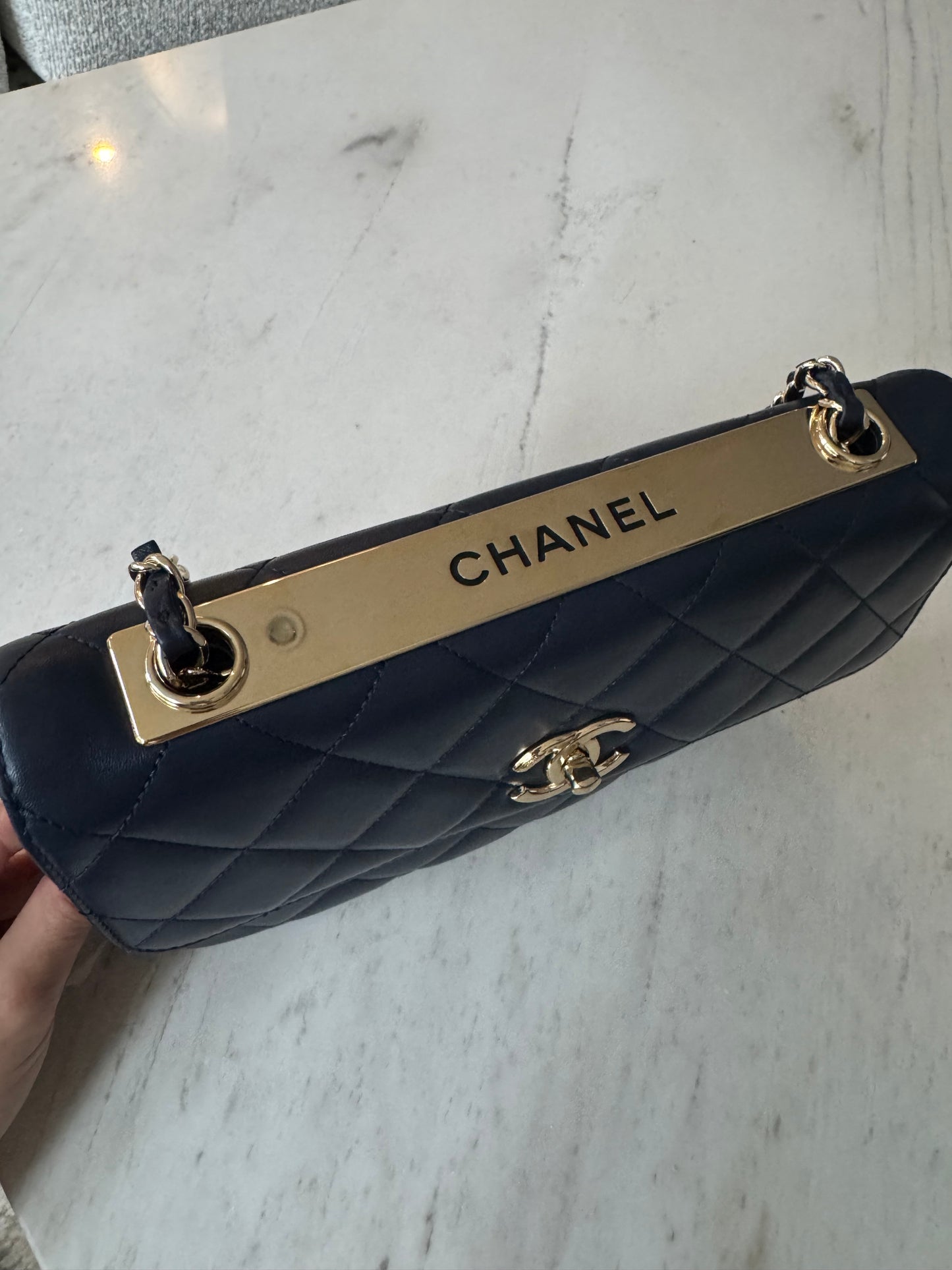 Chanel Lambskin Quilted Medium Trendy CC Flap Navy