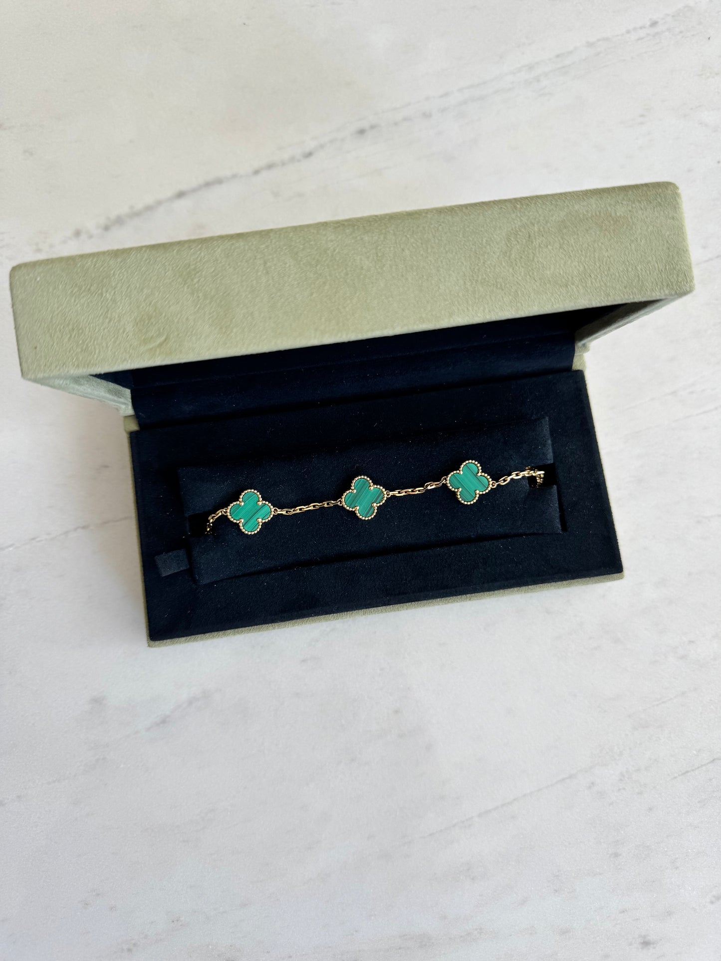 Van Cleef & Arpels Vintage Alhambra 5 Motif Bracelet, Malachite