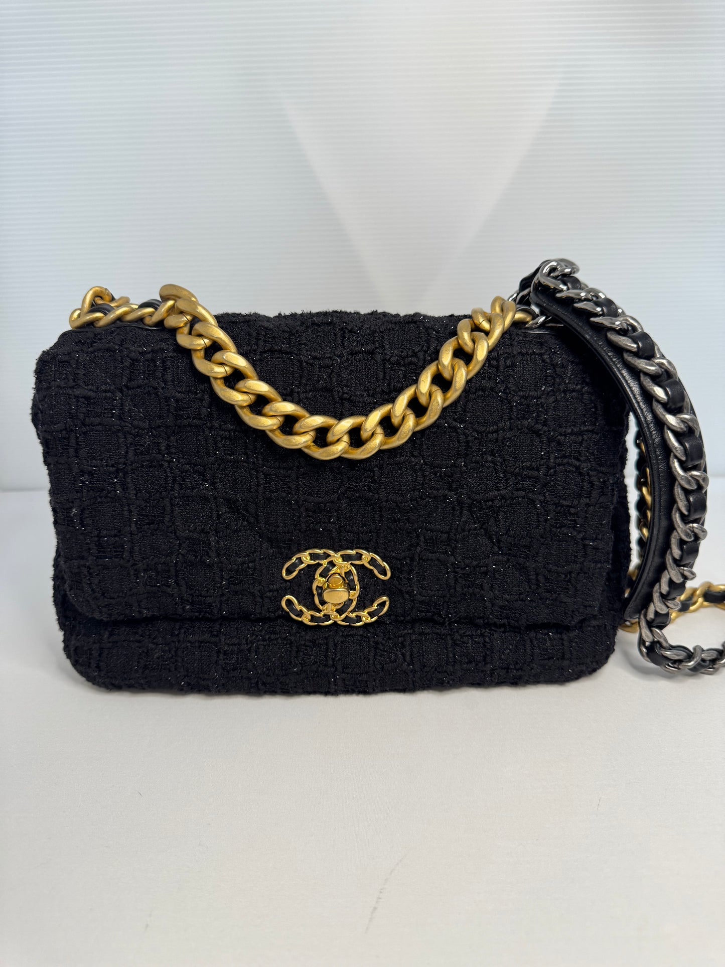 Chanel 19 black tweed bag