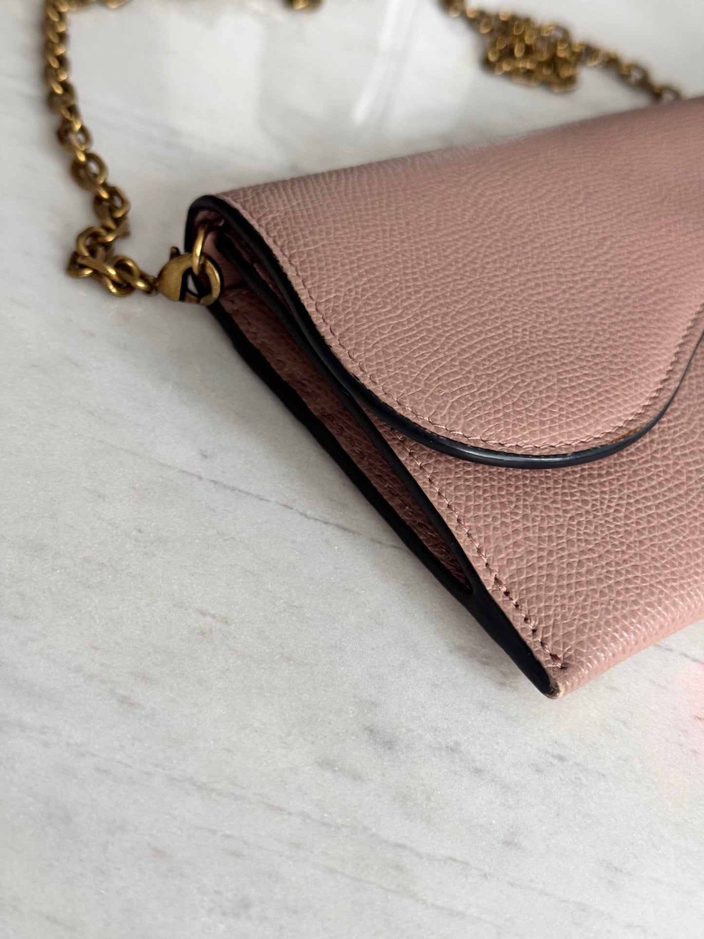 Christian Dior Saddle pouch on chain. Dusty pink