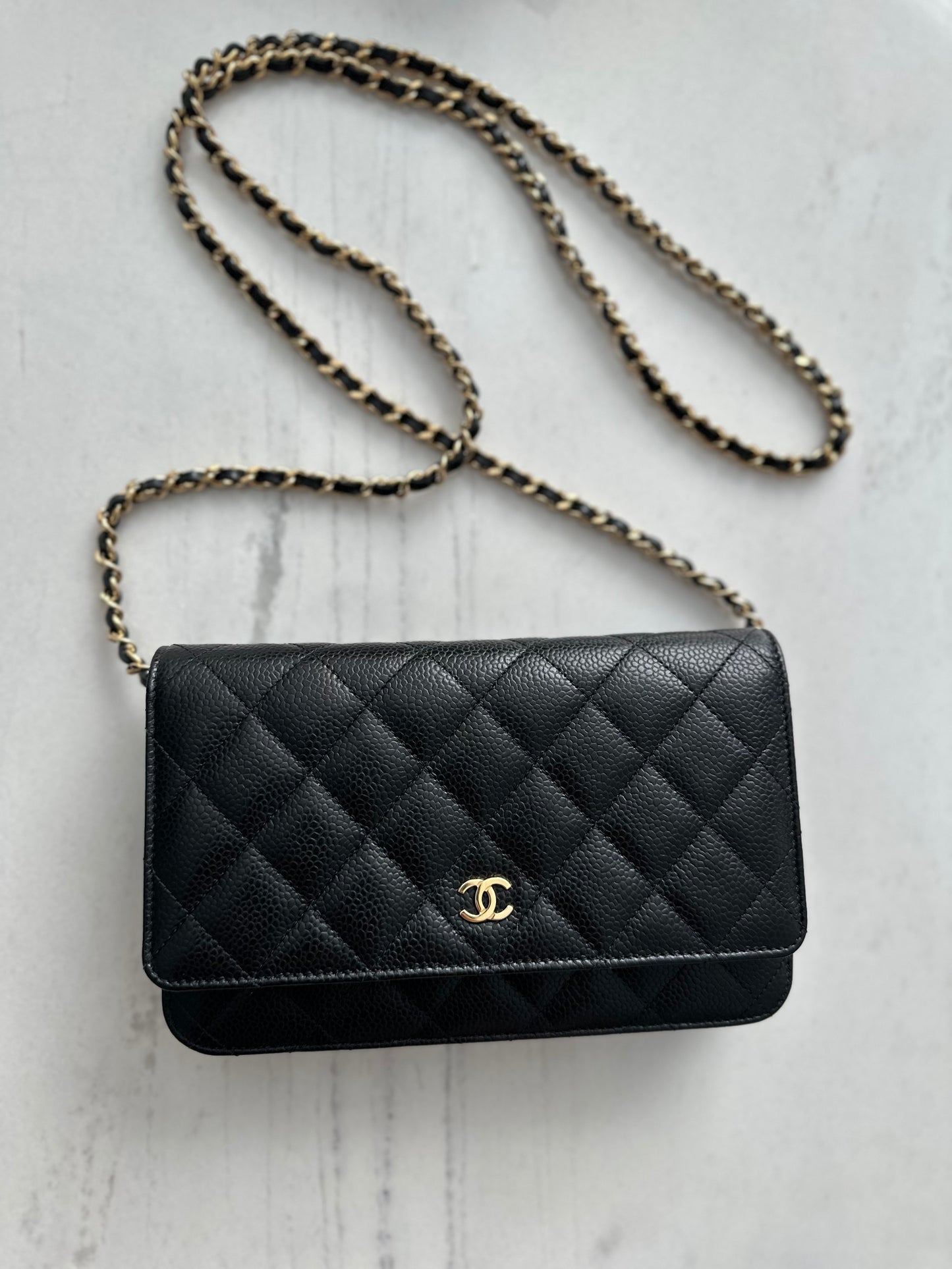 Chanel wallet on chain black caviar GHW