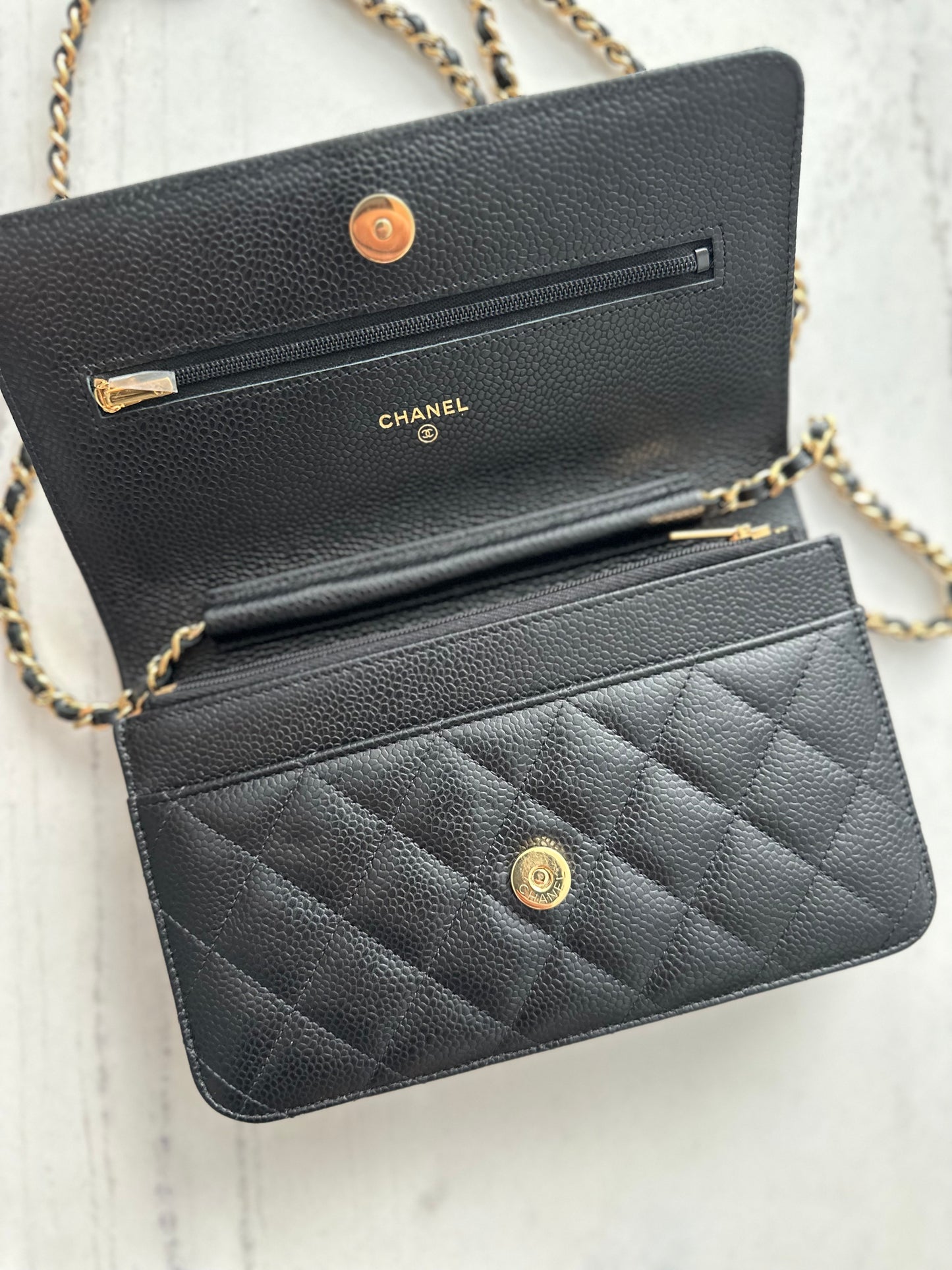 Chanel wallet on chain black caviar GHW
