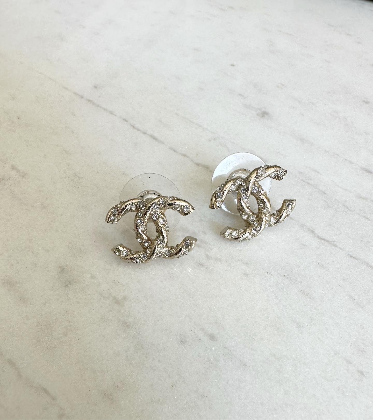 CHANEL CC Gold/Crystal Stud Earrings