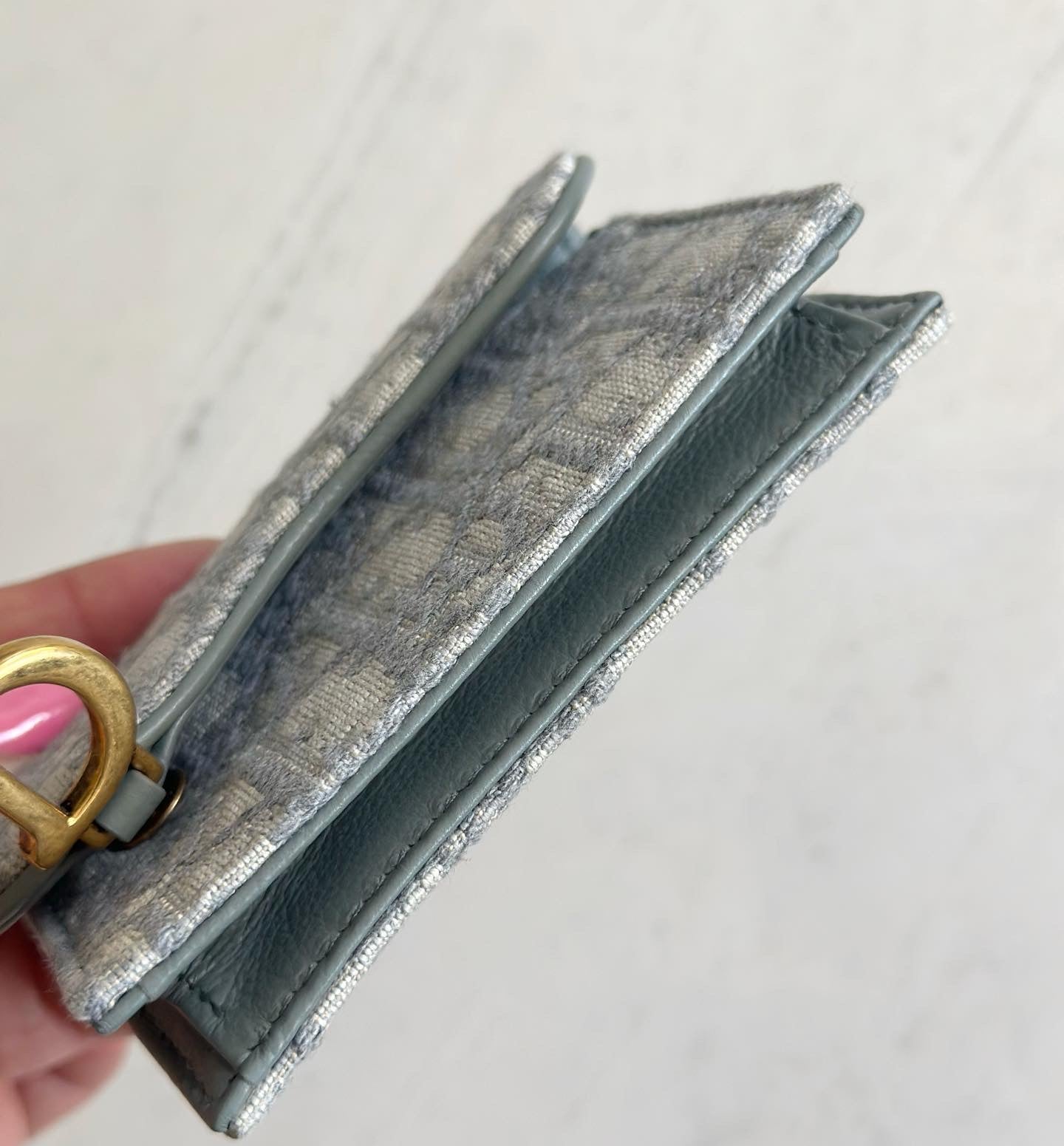Christian Dior Saddle Flap Card Holder Gray Oblique Jacquard
