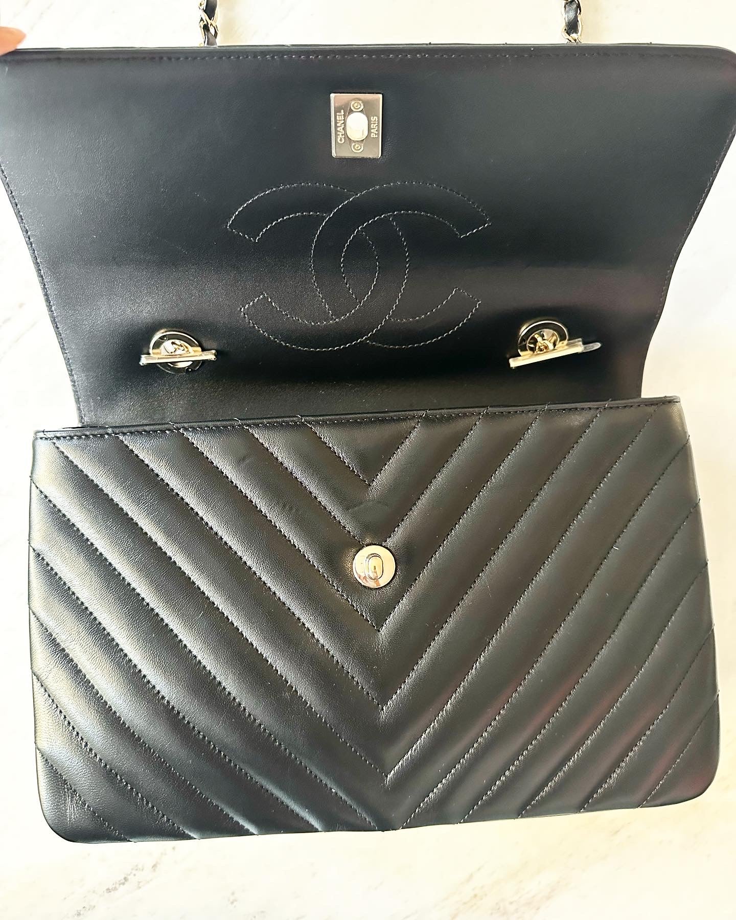 Chanel chevron quilted trendy dual handle flap bag