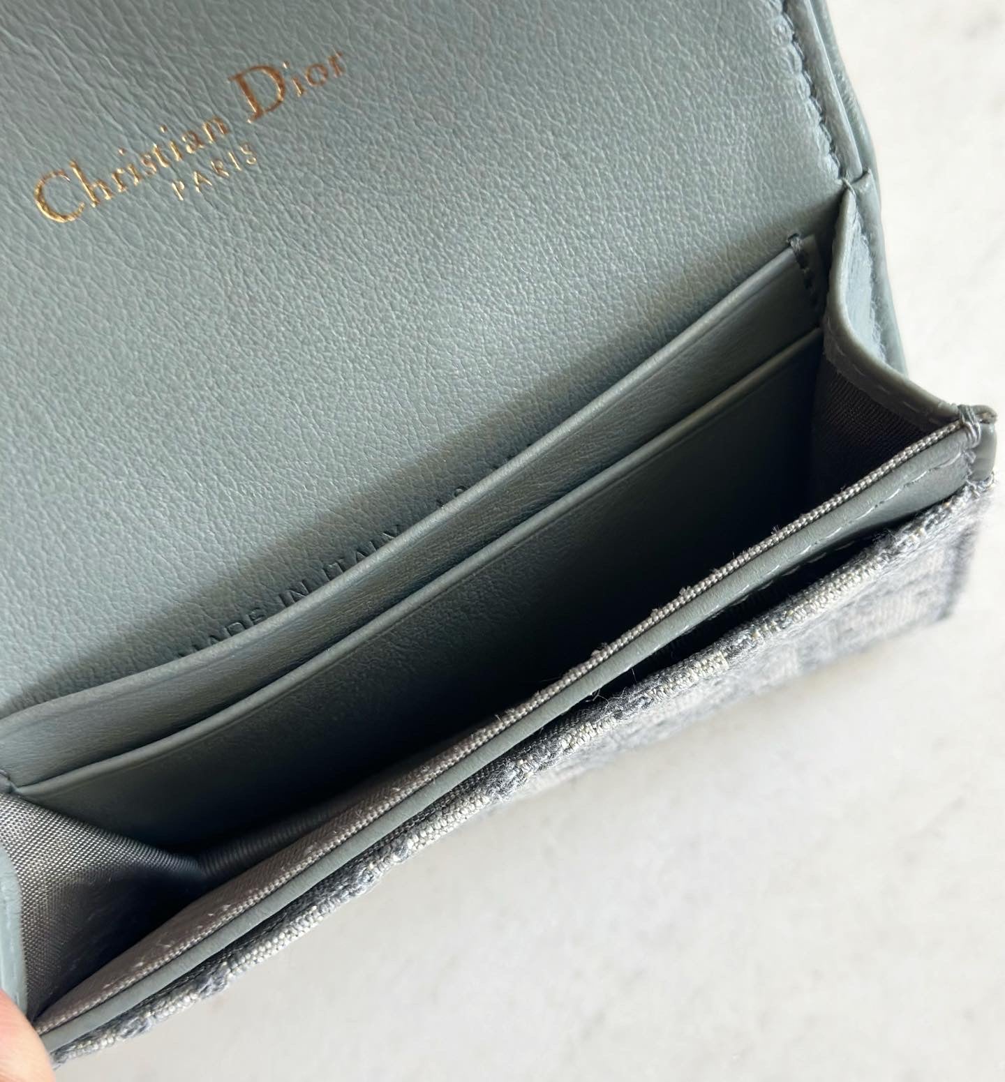 Christian Dior Saddle Flap Card Holder Gray Oblique Jacquard