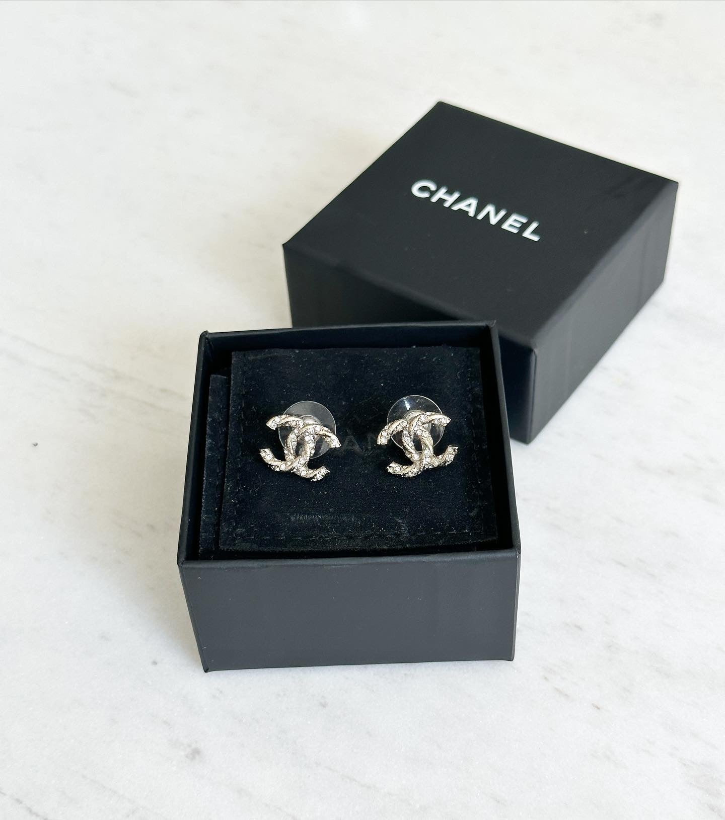 CHANEL CC Gold/Crystal Stud Earrings