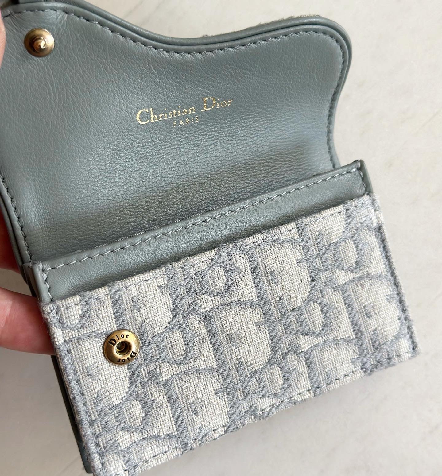 Christian Dior Saddle Flap Card Holder Gray Oblique Jacquard