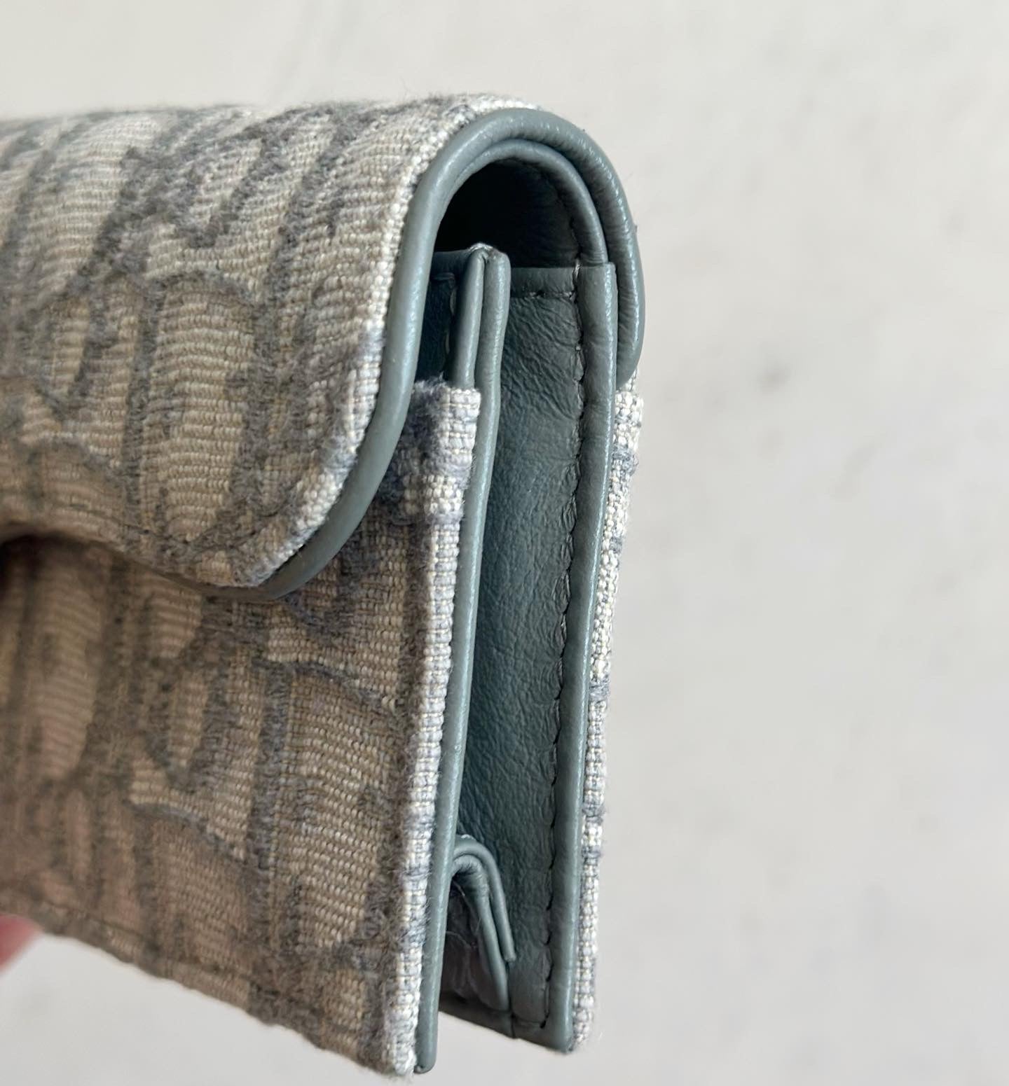 Christian Dior Saddle Flap Card Holder Gray Oblique Jacquard