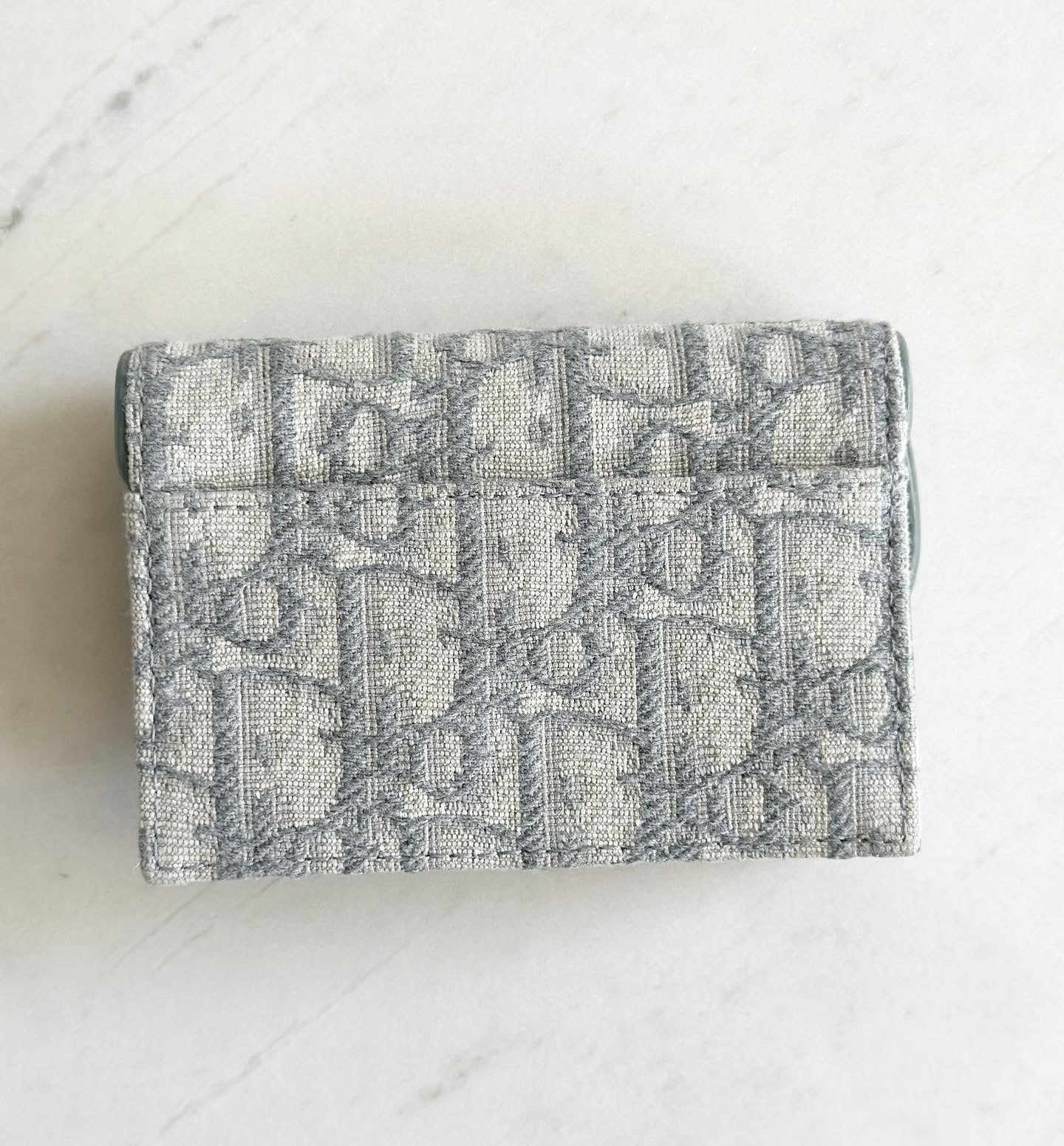 Christian Dior Saddle Flap Card Holder Gray Oblique Jacquard