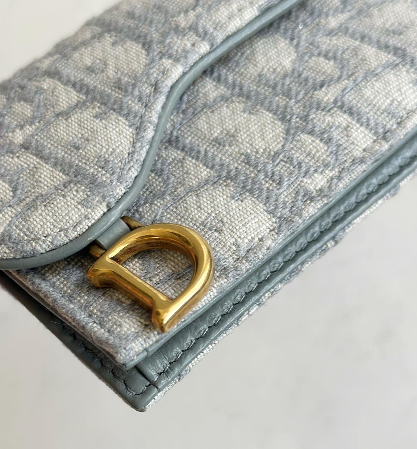 Christian Dior Saddle Flap Card Holder Gray Oblique Jacquard