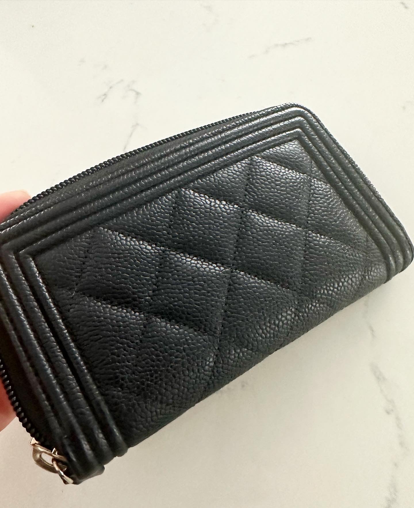 Chanel boy zippered wallet. Black caviar w/Ghw