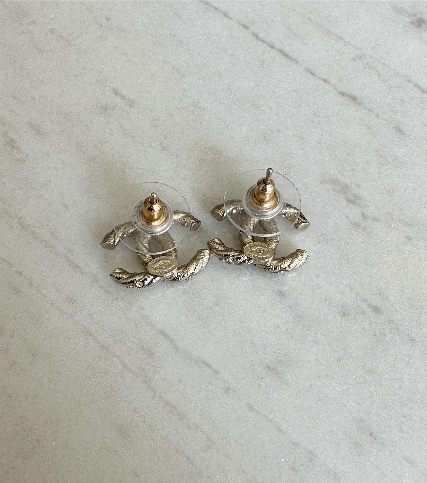 CHANEL CC Gold/Crystal Stud Earrings
