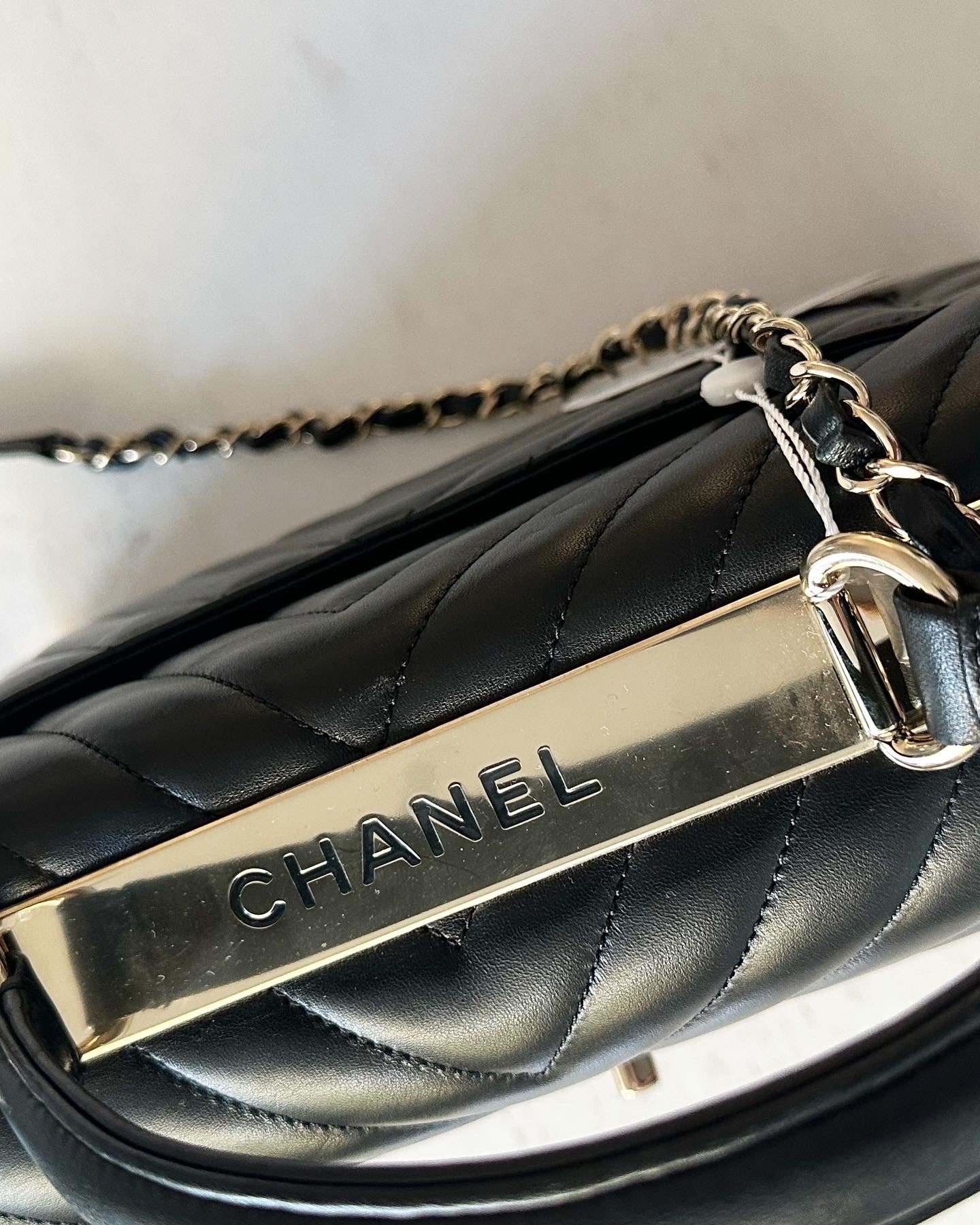 Chanel chevron quilted trendy dual handle flap bag