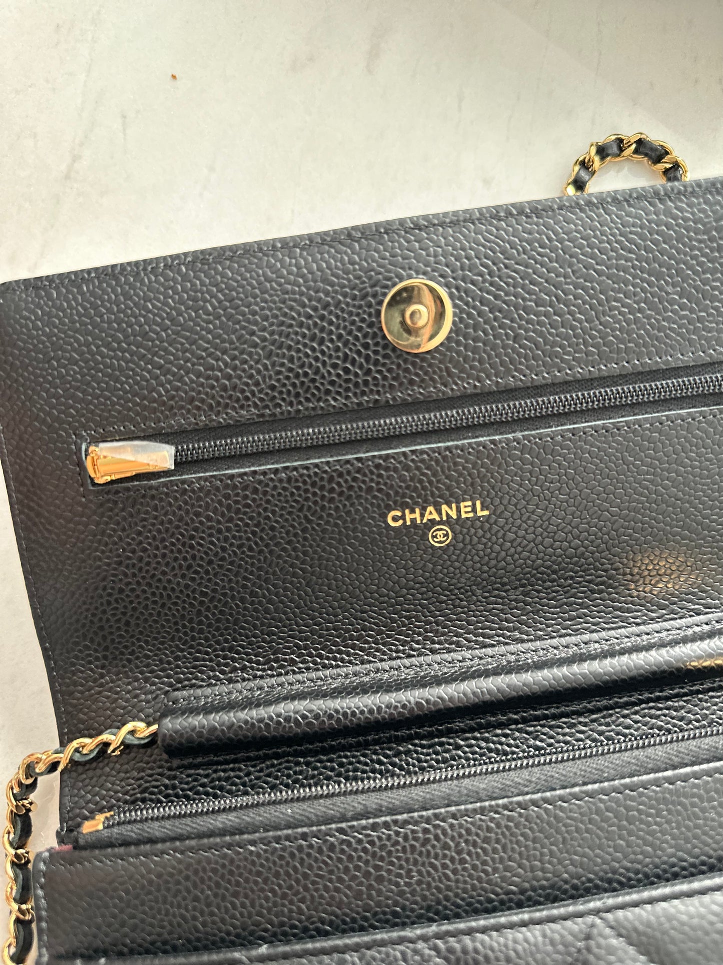 Chanel wallet on chain black caviar GHW