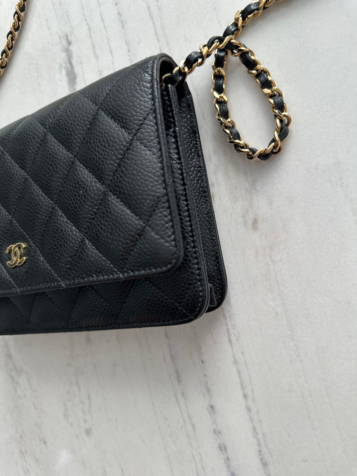 Chanel wallet on chain black caviar GHW