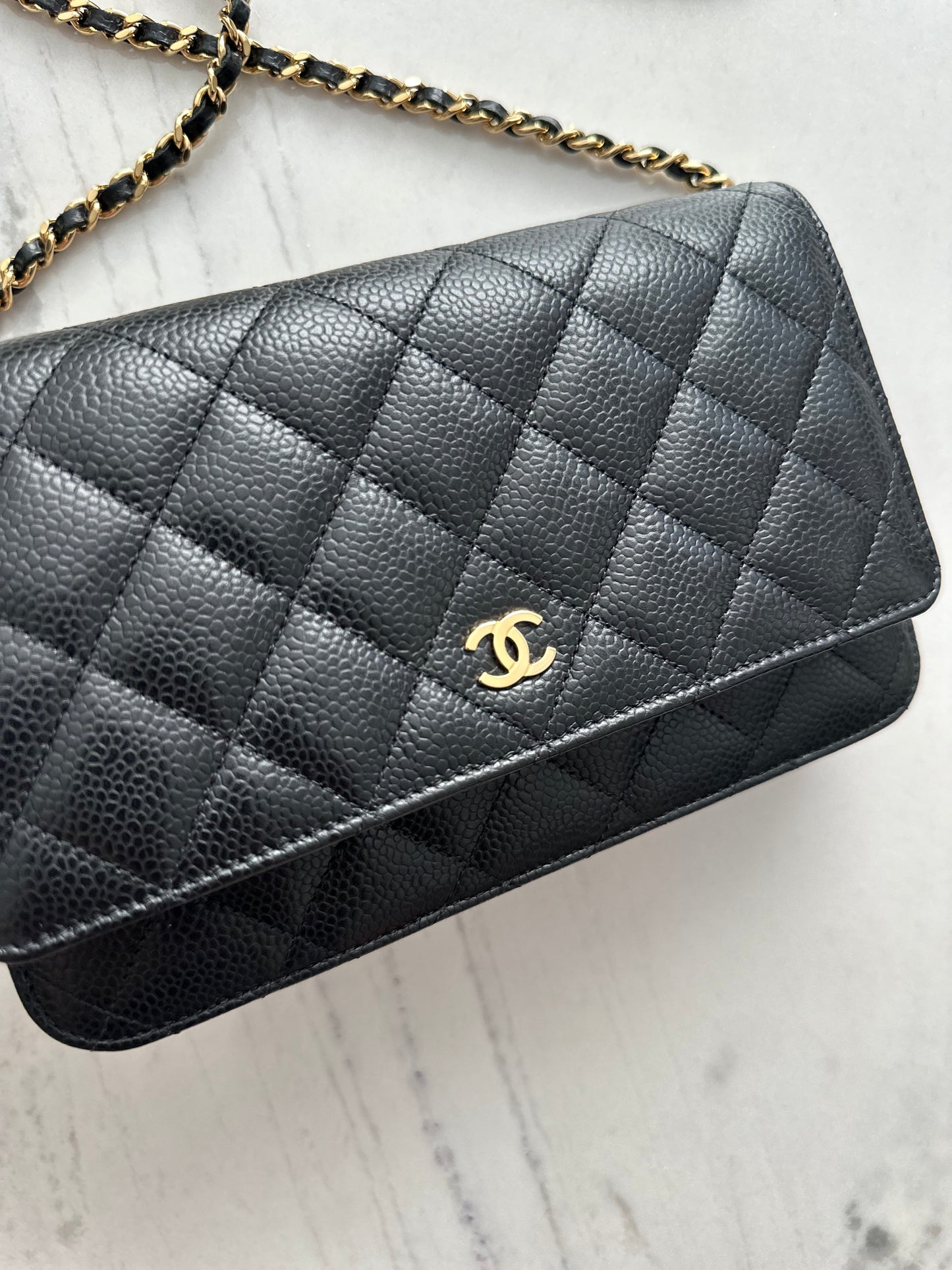 Chanel wallet on chain black caviar GHW