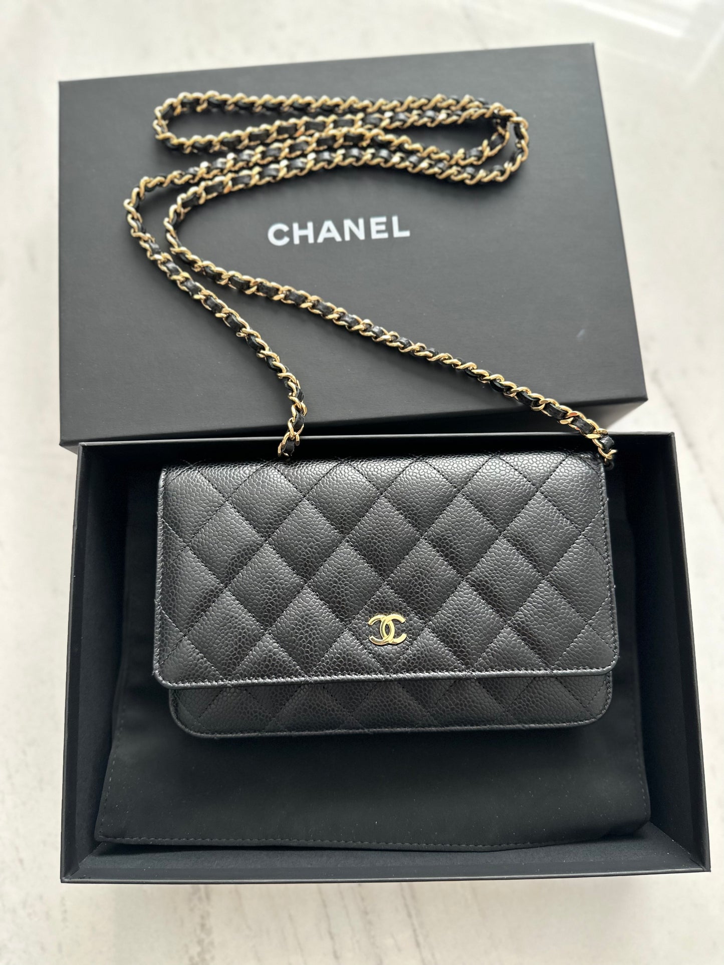 Chanel wallet on chain black caviar GHW