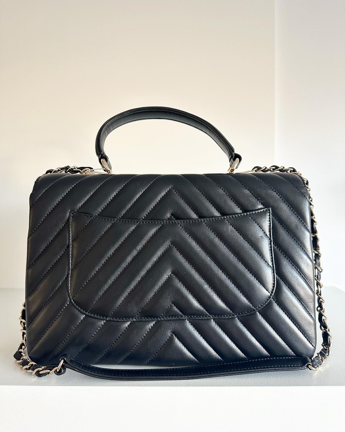Chanel chevron quilted trendy dual handle flap bag
