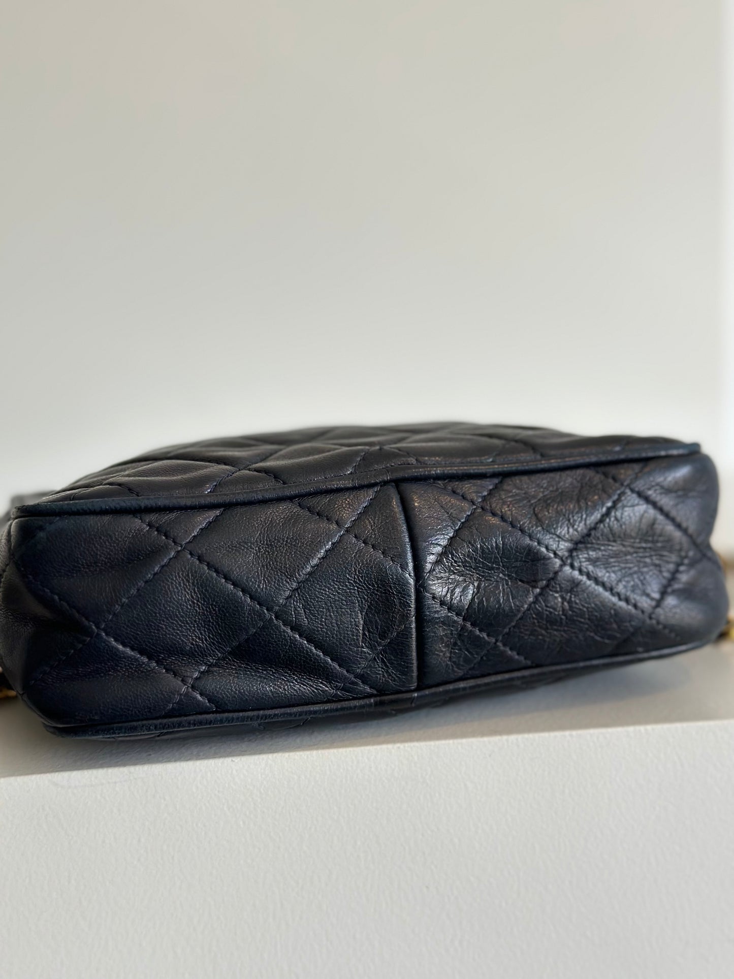 Chanel vintage camera bag with tassel, navy blue leather