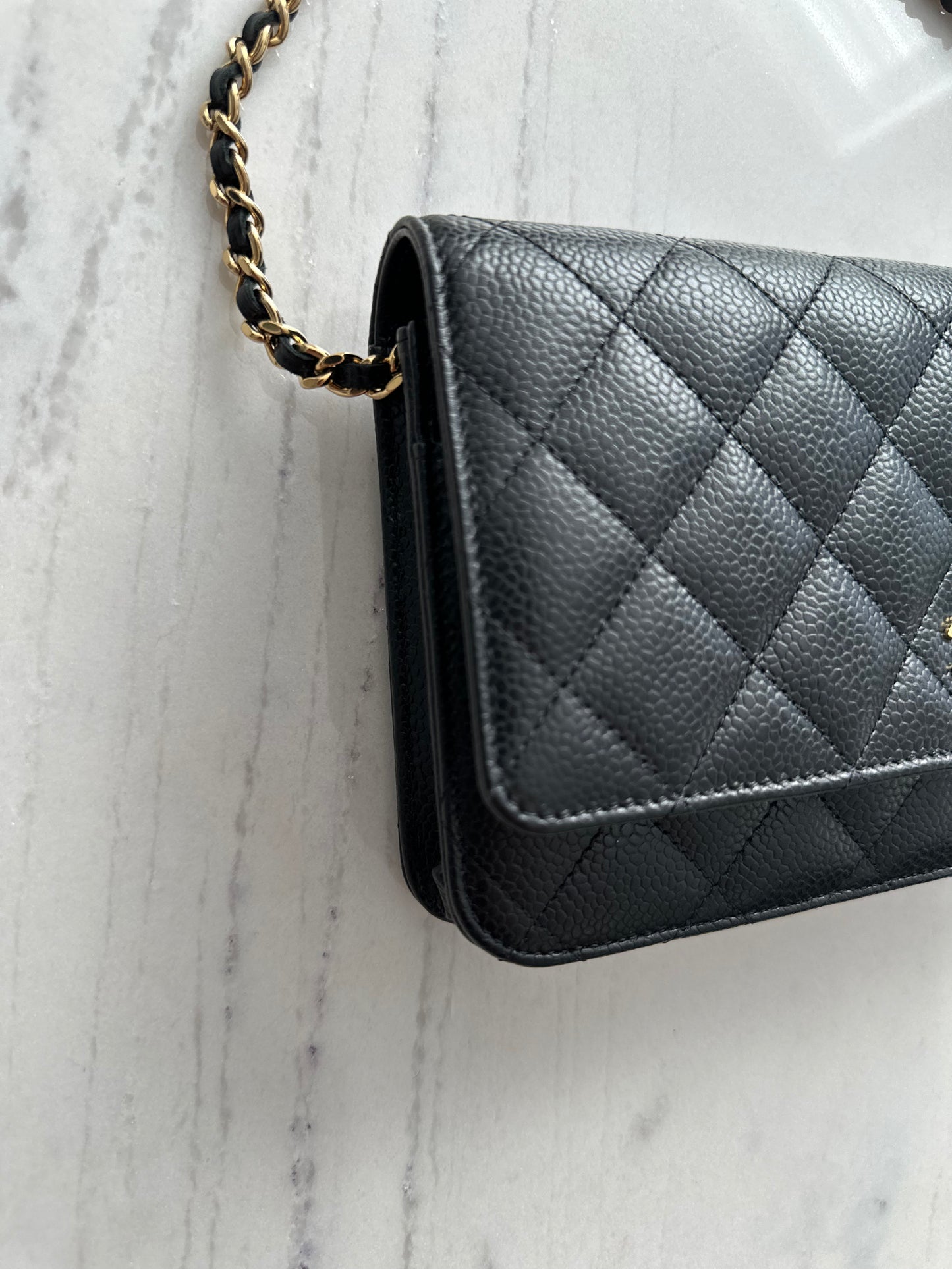 Chanel wallet on chain black caviar GHW