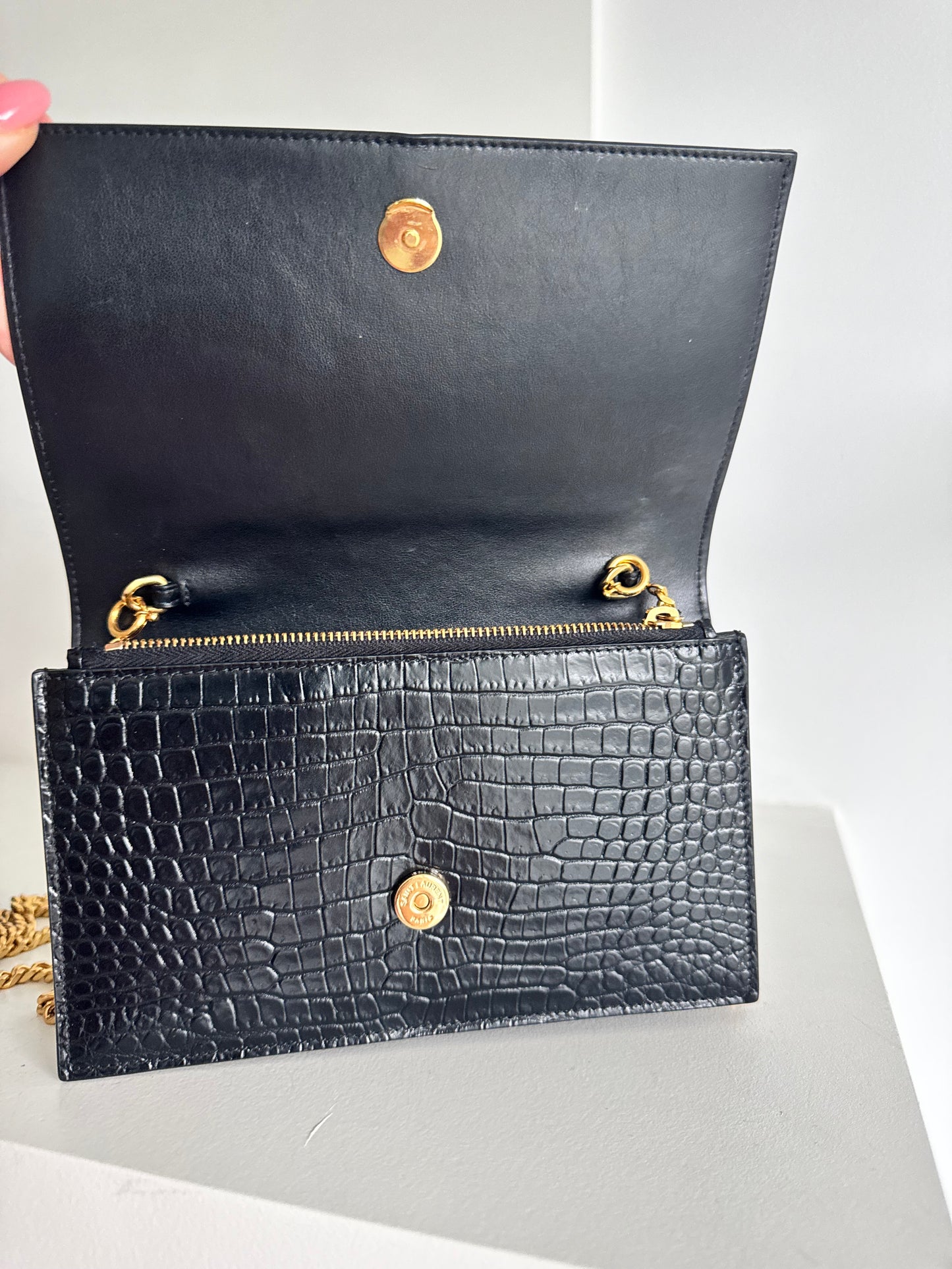 Saint Laurent Kate Wallet On Chain Croc Embossed bag