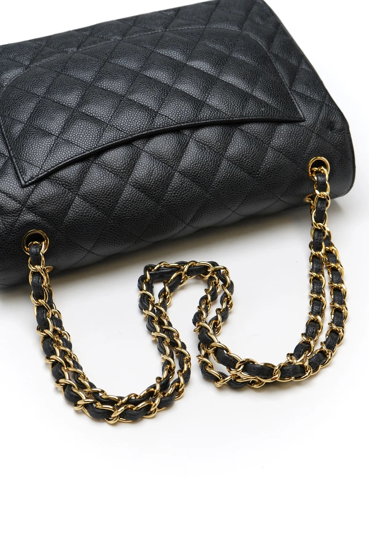 Chanel Caviar Quilted Jumbo Double Flap Black and gold