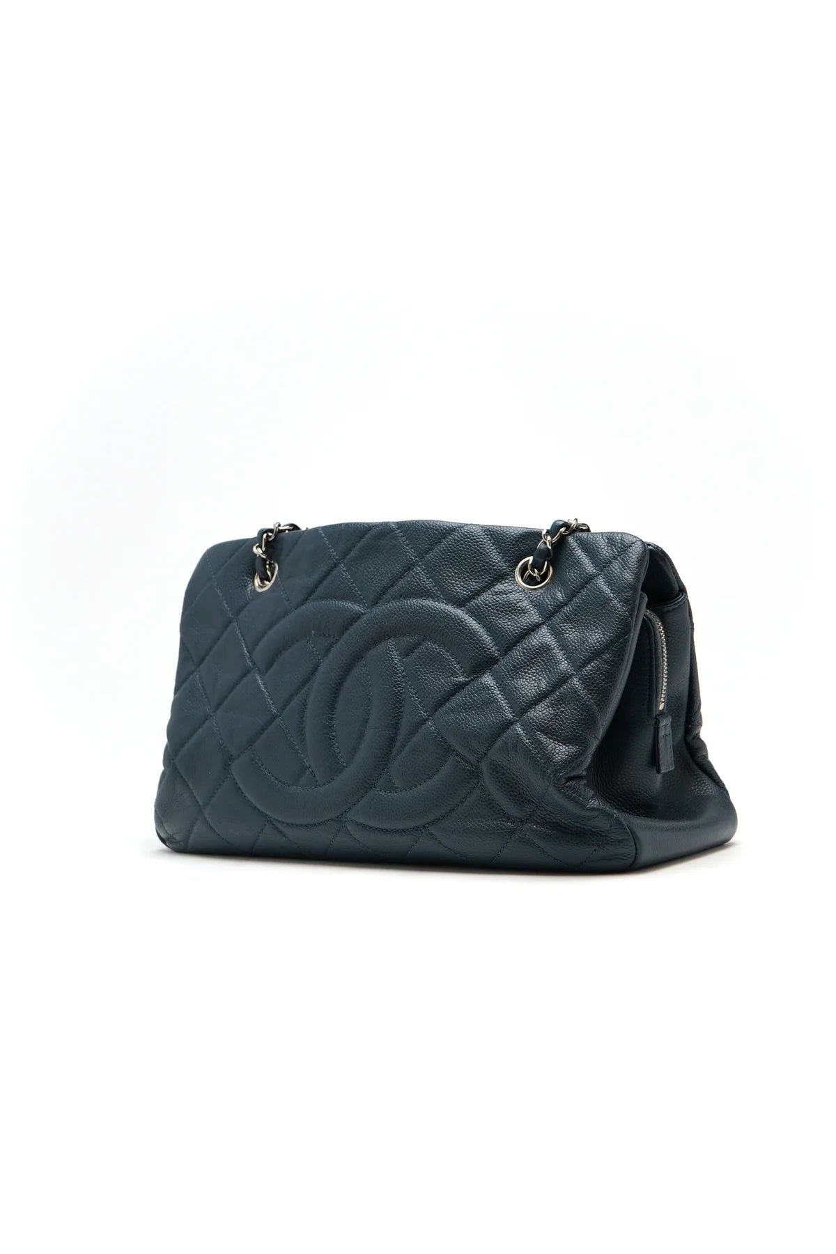 Chanel Caviar Quilted Timeless CC GST Tote Dark Navy Blue