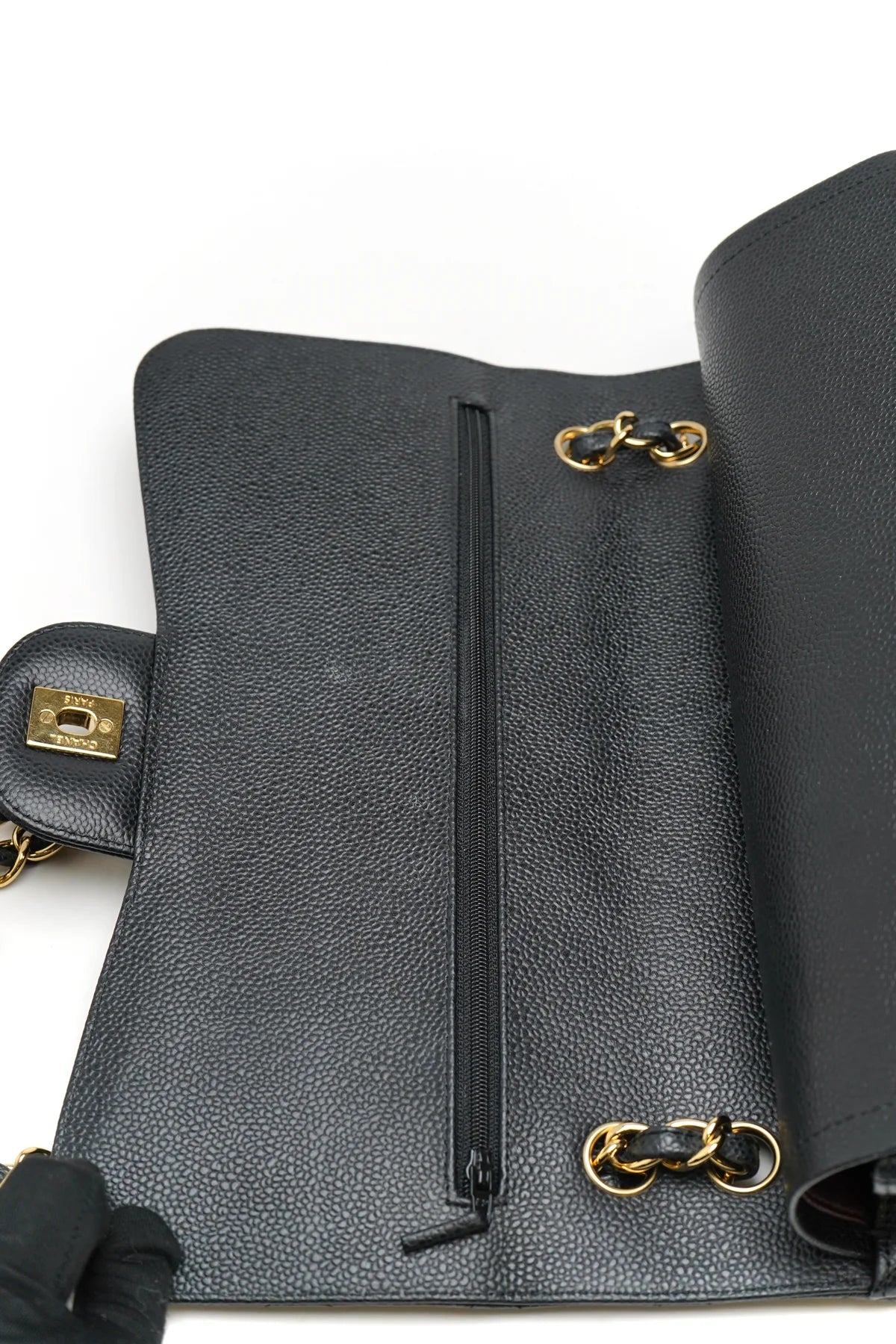 Chanel Caviar Quilted Jumbo Double Flap Black and gold