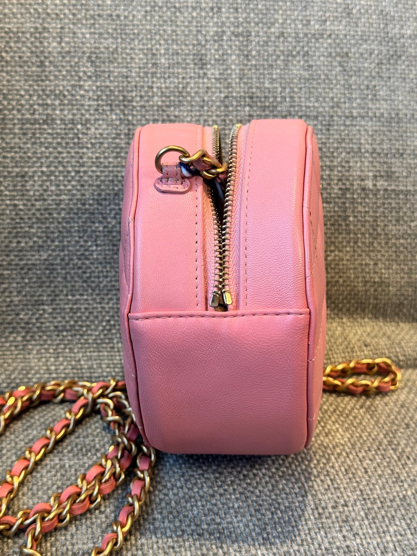 Chanel round mini Lambskin bag, pink