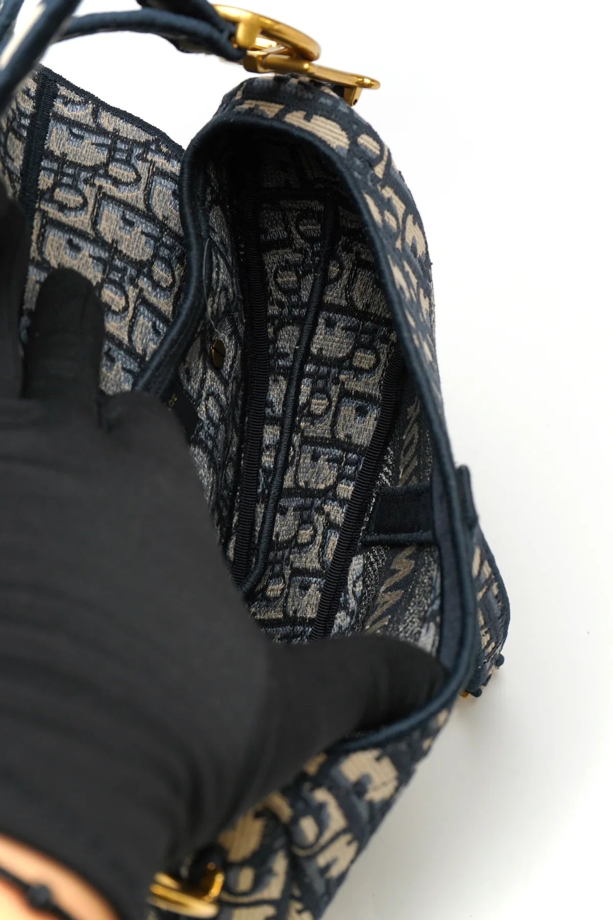 Christian Dior Oblique Embroidered Saddle Bag Blue with strap