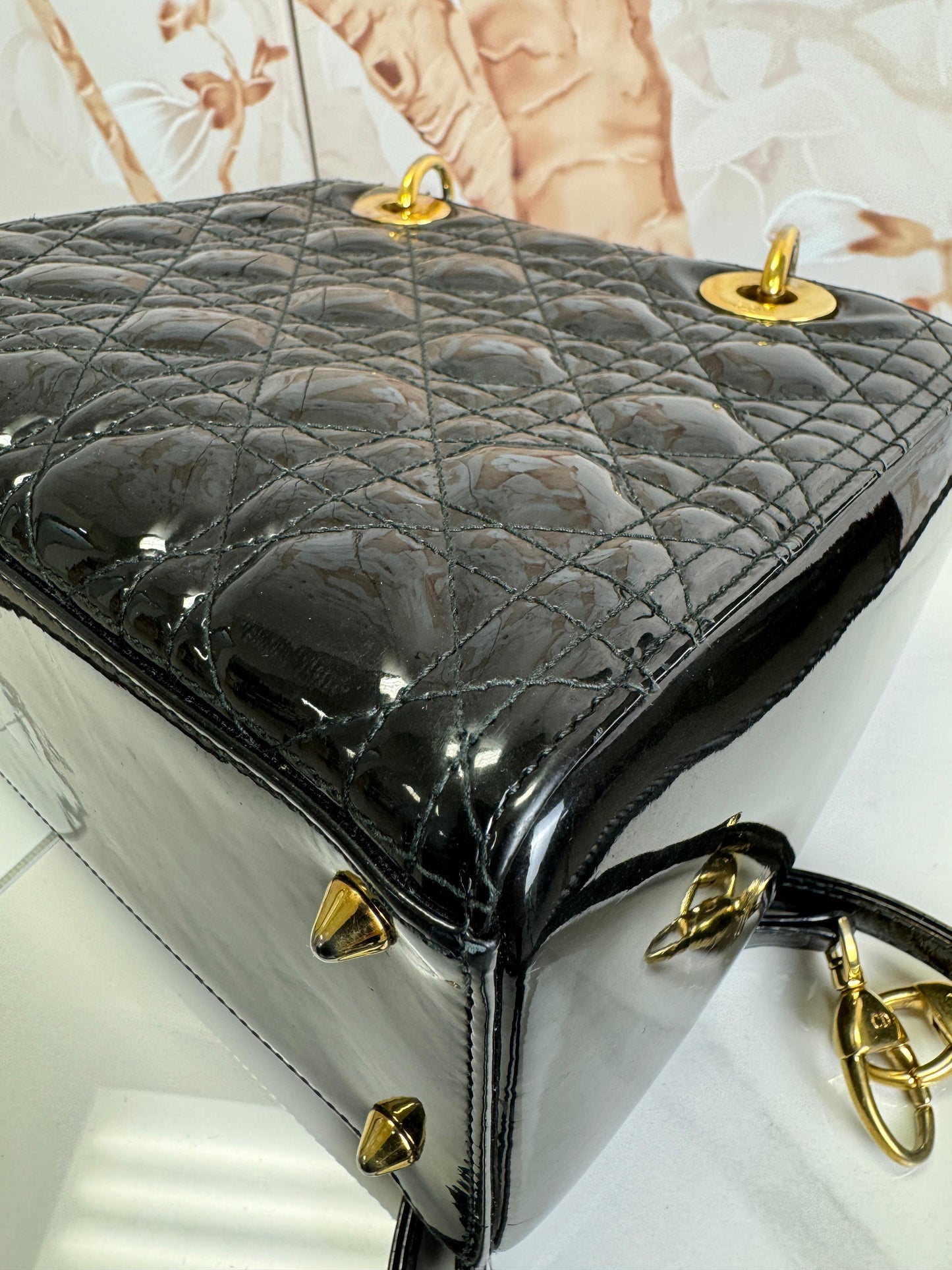 Christian Dior Patent Cannage Medium Lady Dior Black