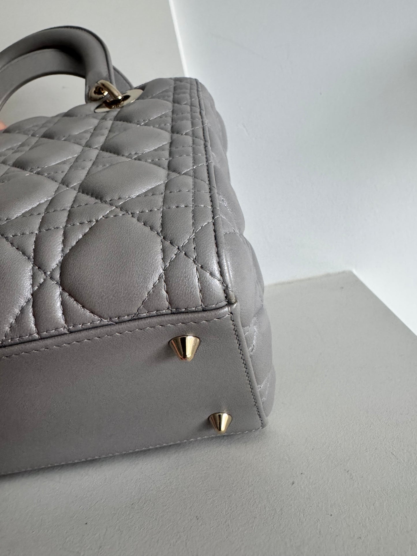 Christian Dior medium Lady, grey with signature Cannage stitching