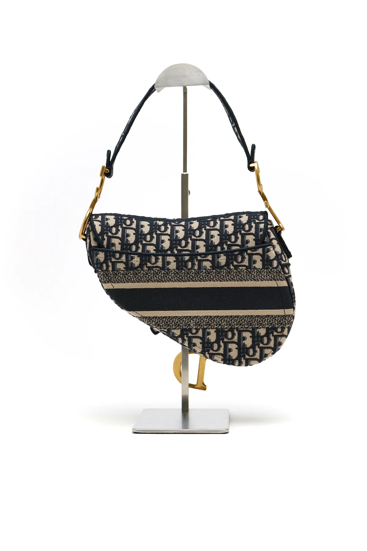 Christian Dior Oblique Embroidered Saddle Bag Blue with strap