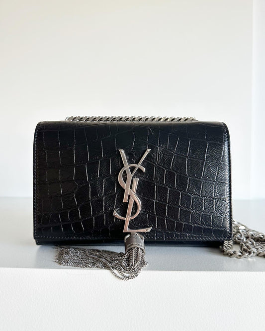 Saint Laurent Small Kate Croc Embossed bag