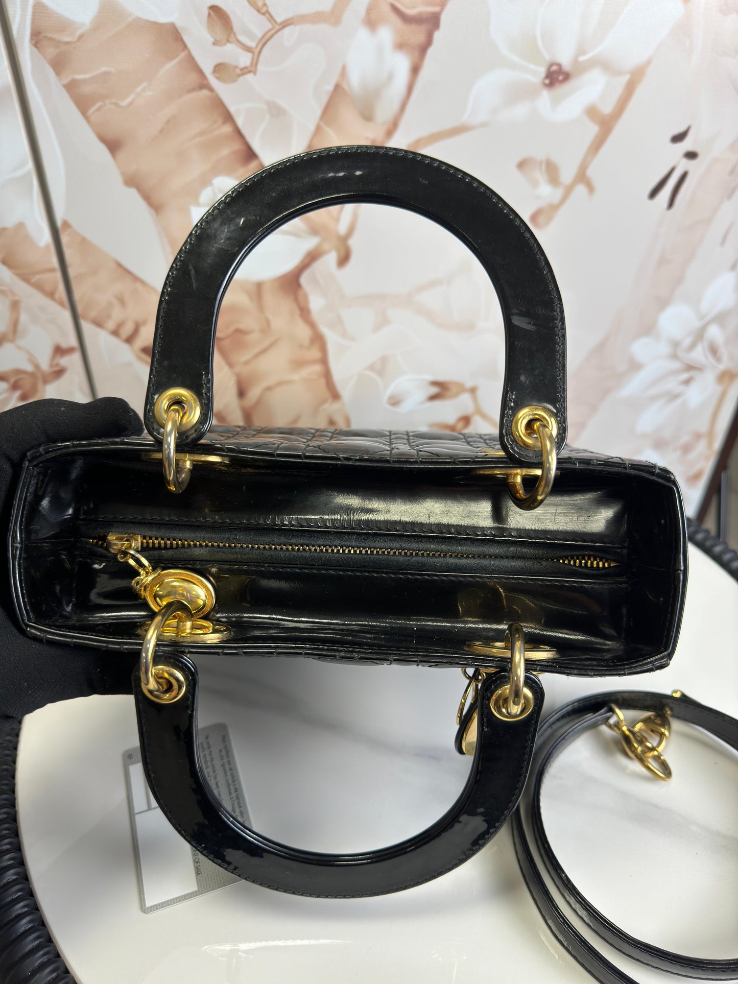 Christian Dior Patent Cannage Medium Lady Dior Black