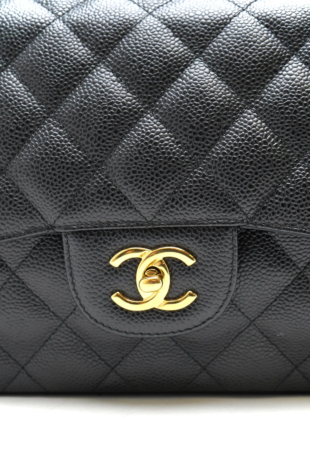 Chanel Caviar Quilted Jumbo Double Flap Black and gold