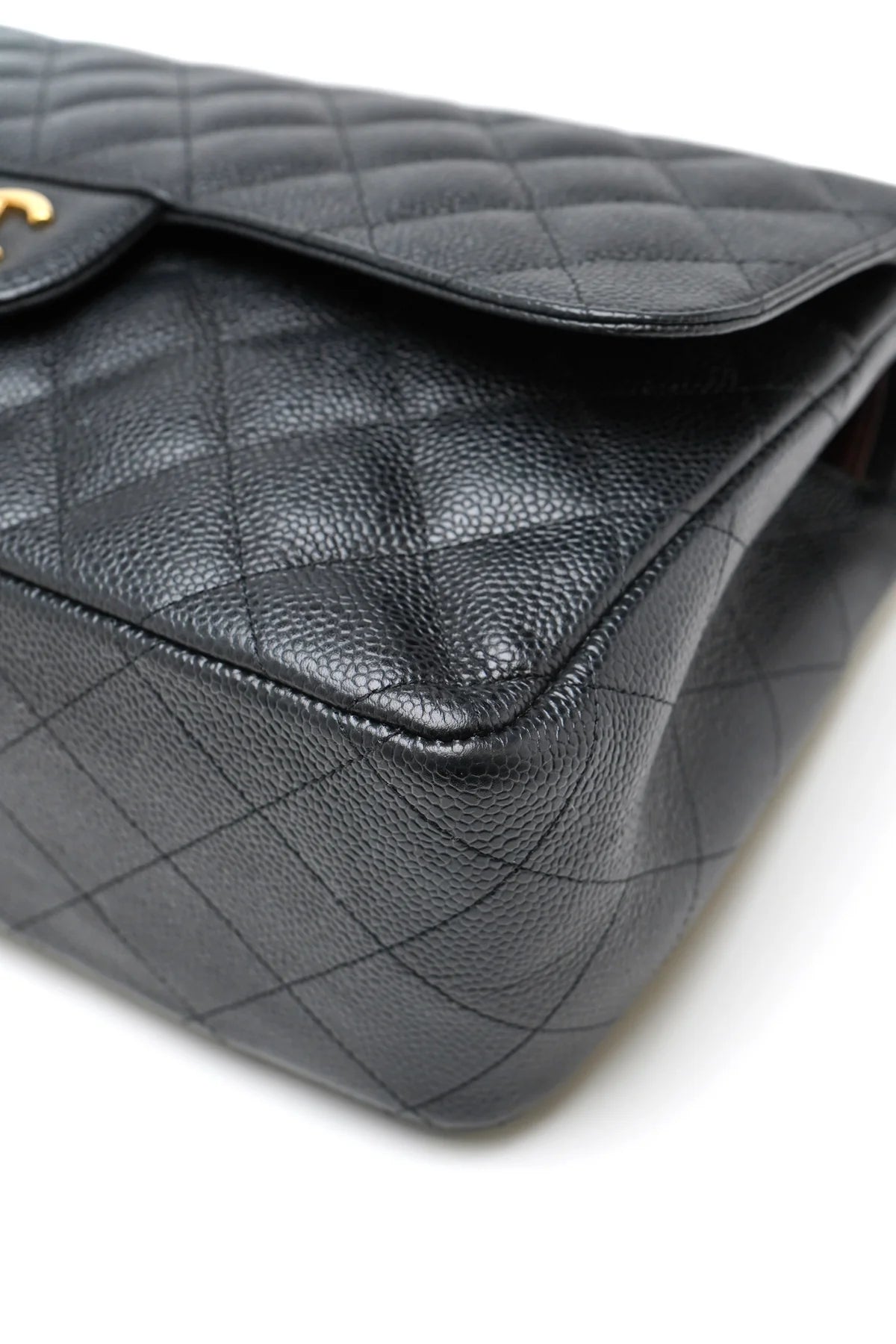 Chanel Caviar Quilted Jumbo Double Flap Black and gold