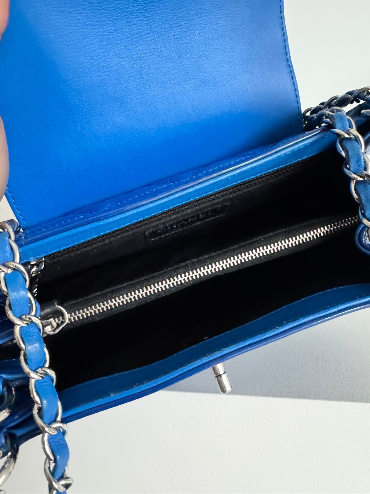 Chanel Blue Patent Leather Medium Accordion Shoulder