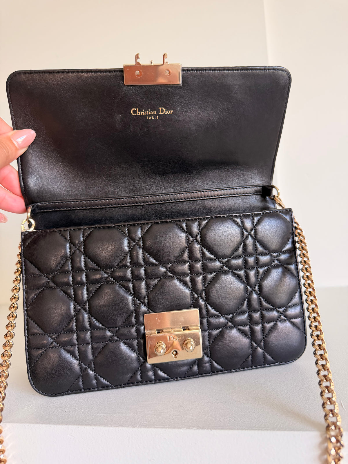 Christian Dior Black Lambskin Cannage Miss Dior Promenade Pouch