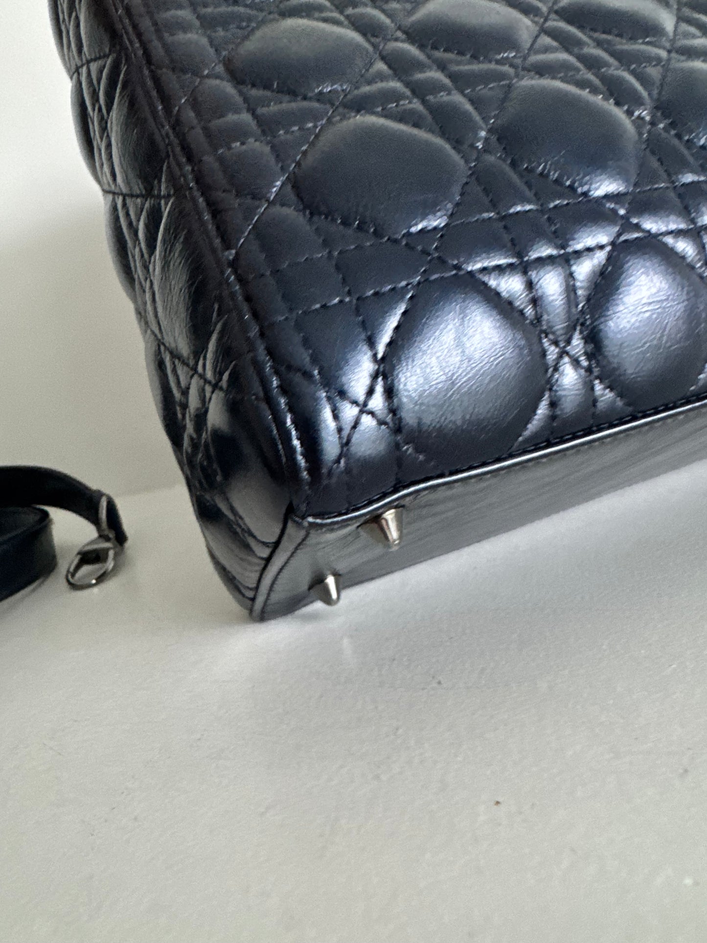 Christian Dior Medium Lady Navy with signature Cannage Stitching