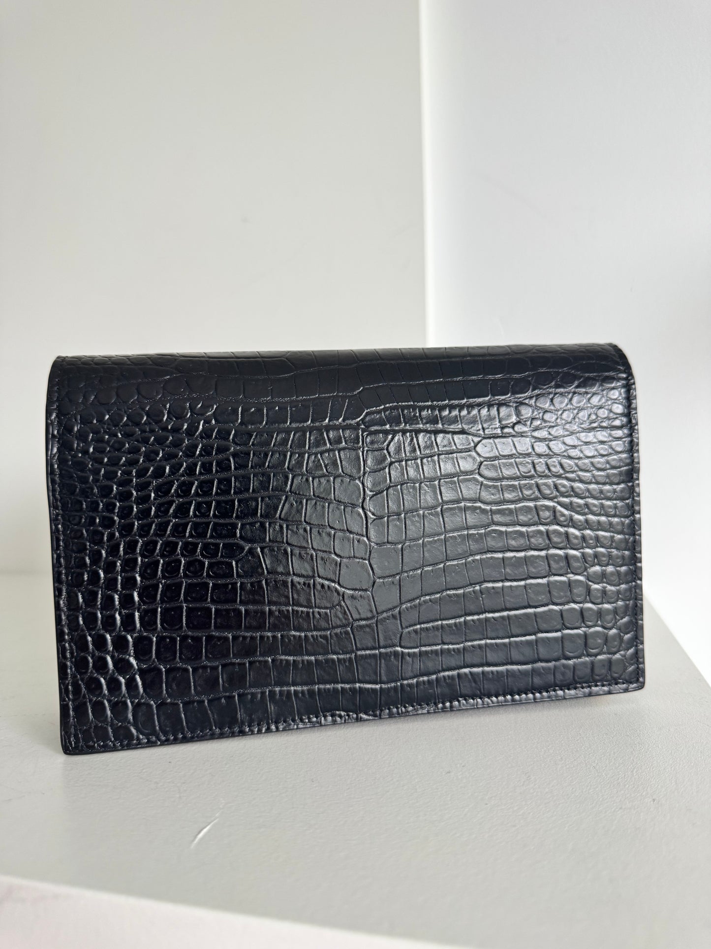 Saint Laurent Kate Wallet On Chain Croc Embossed bag