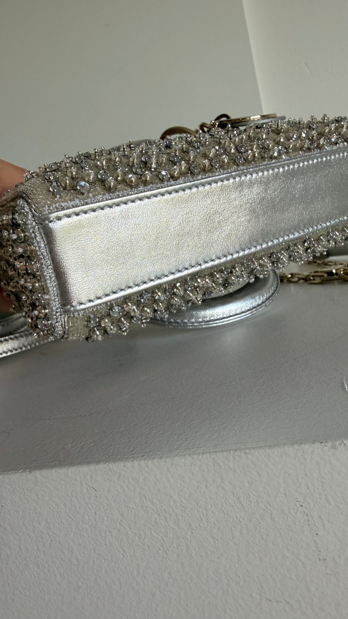 Christian Dior Metallic Lambskin Crystal Beaded Micro Lady D-Joy