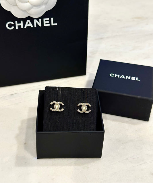 Chanel crystal CC stud earrings