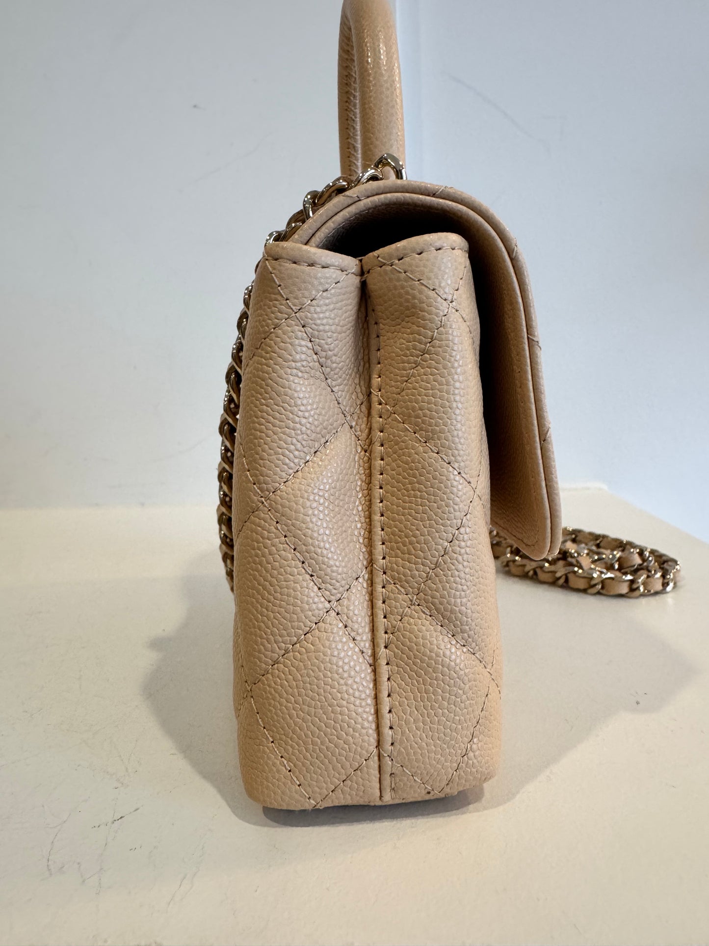 Chanel Mini Beige Caviar Coco Handle Bag 24k