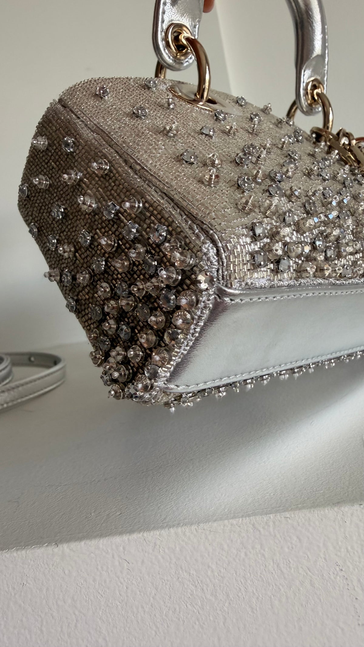 Christian Dior Metallic Lambskin Crystal Beaded Micro Lady D-Joy