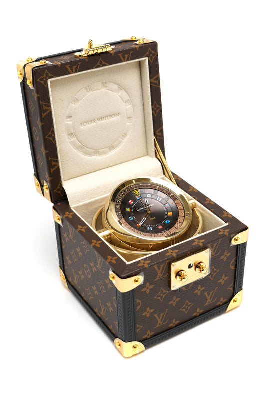 Louis Vuitton Trunk Table Clock, Quartz, 80mm, Brass, Monogram