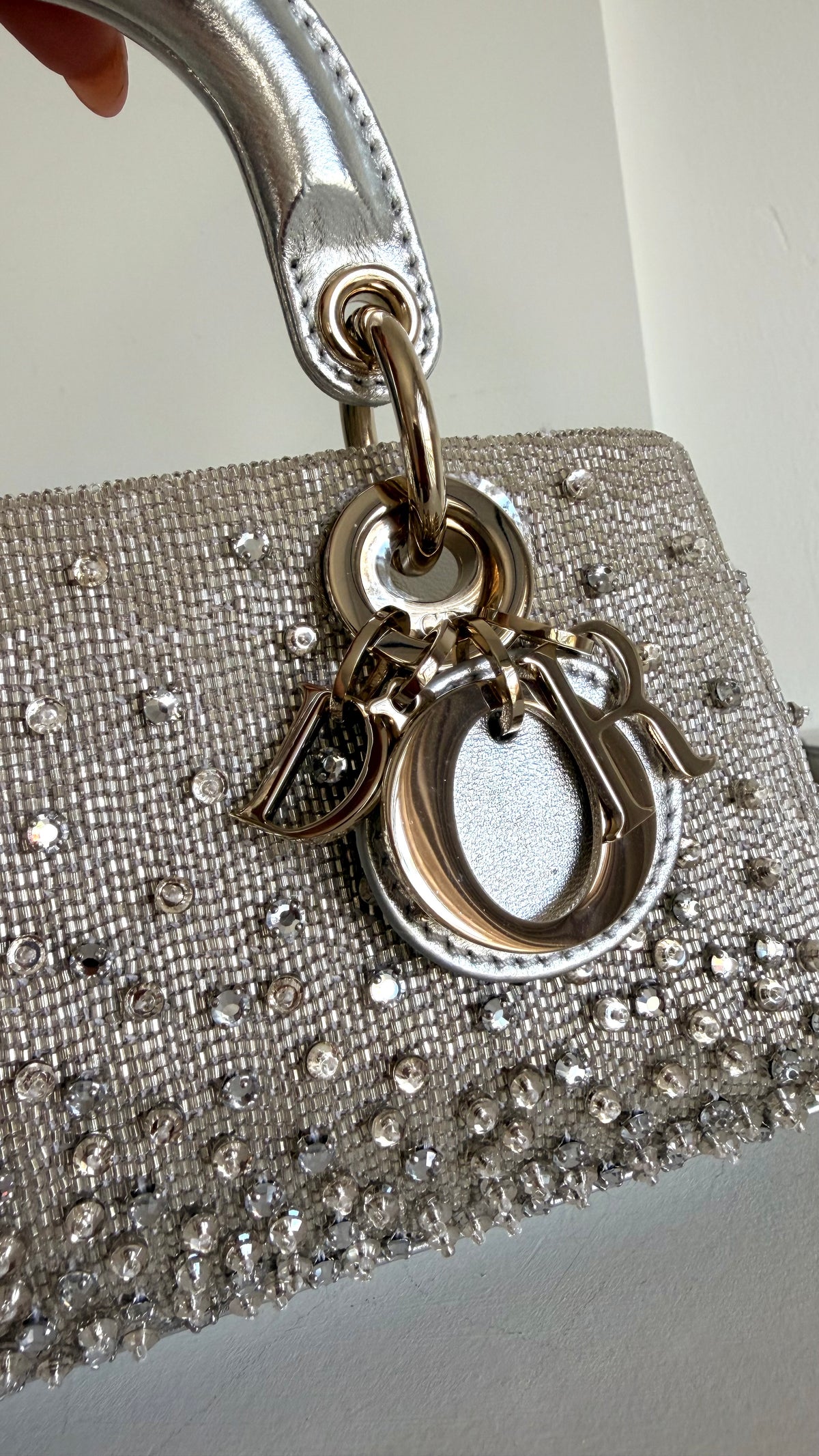 Christian Dior Metallic Lambskin Crystal Beaded Micro Lady D-Joy
